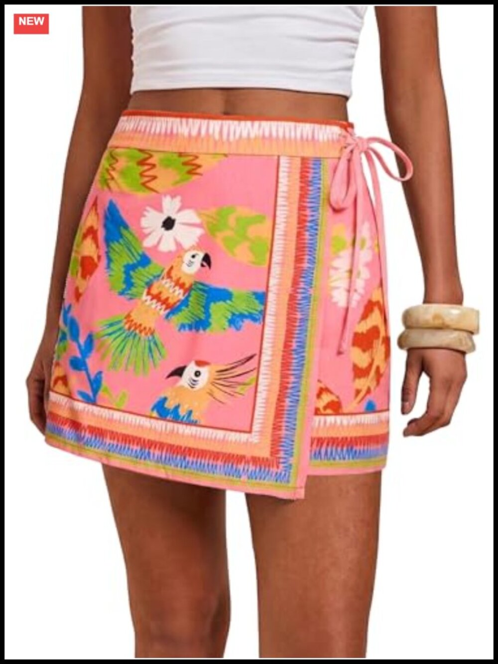 Wrap Mini Skort Floral Print Asymmetrical Hem Built-in Shorts Women's